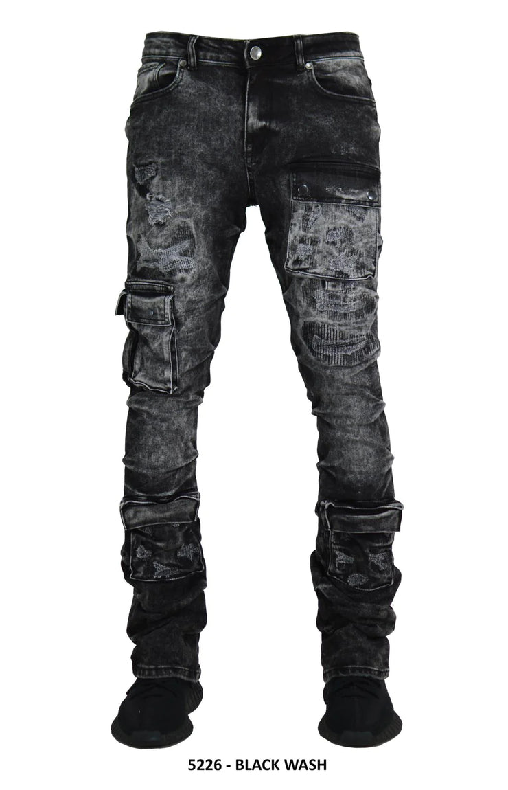 Focus - Jeans - CGO Distressed Cargo Stacked Black Wash